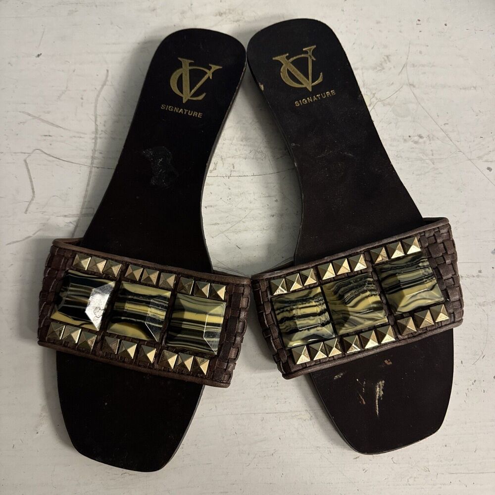 Vero Cuoio Signature Women's Sandals Shoes‎ Size 8 narrow Italy Gold Brown